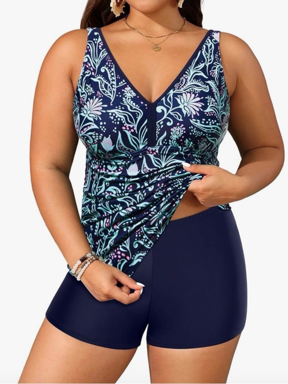 PLUS SIZE Tankini Set with Shorts Navy Floral Swimwear NWOT Size 18W